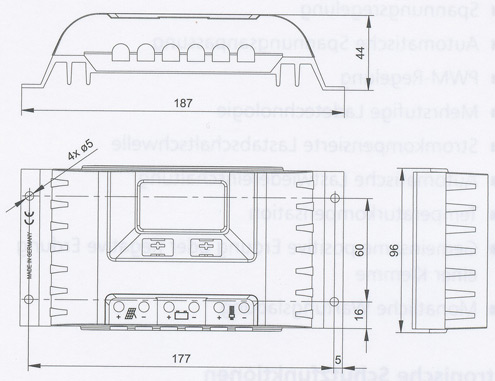 Steca Solar Laderegler PR 2020 mit LCD Display Abmessungen